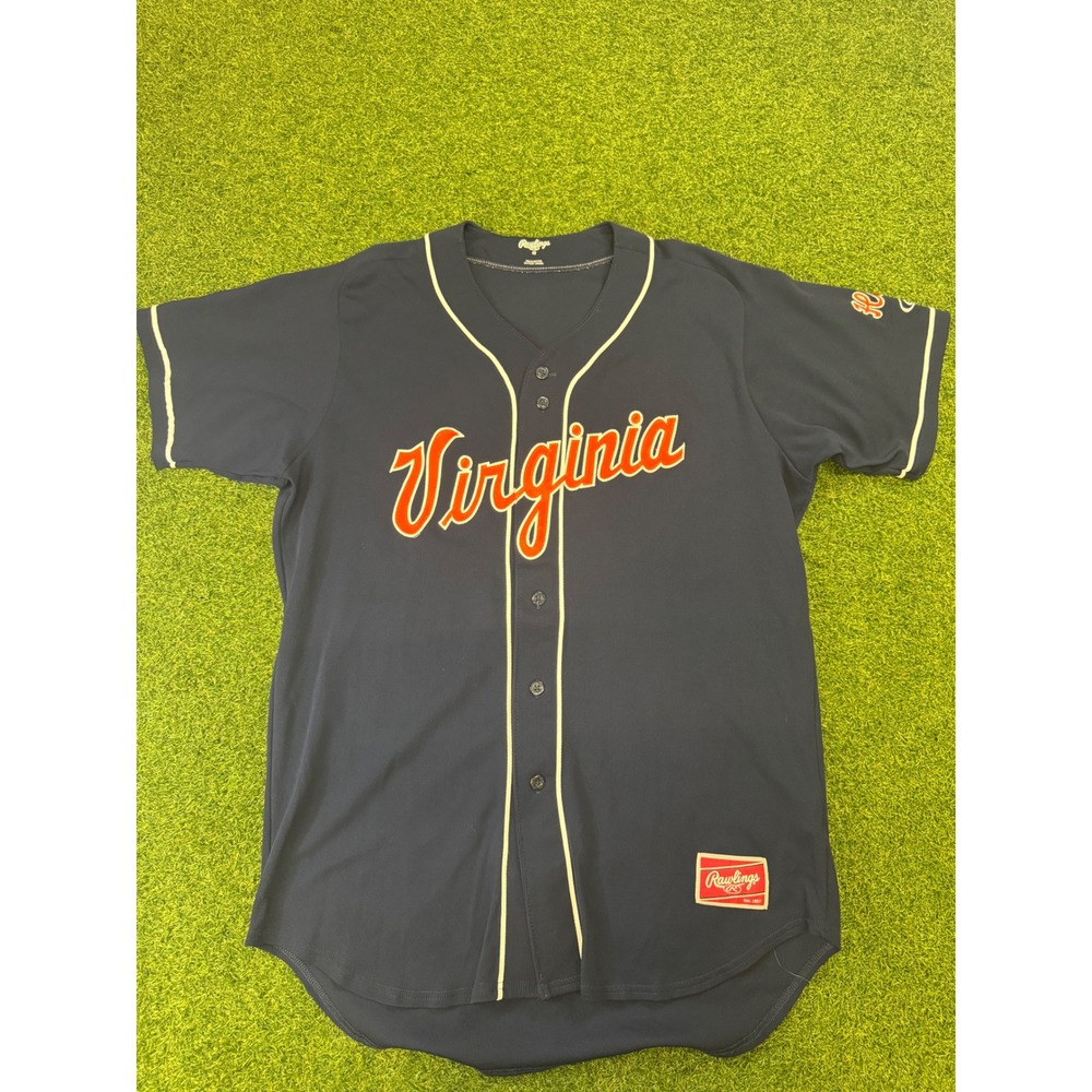 Rawlings Virginia Cavaliers UVA Baseball Jersey Mens 46 Navy Blue Hoos Button Up